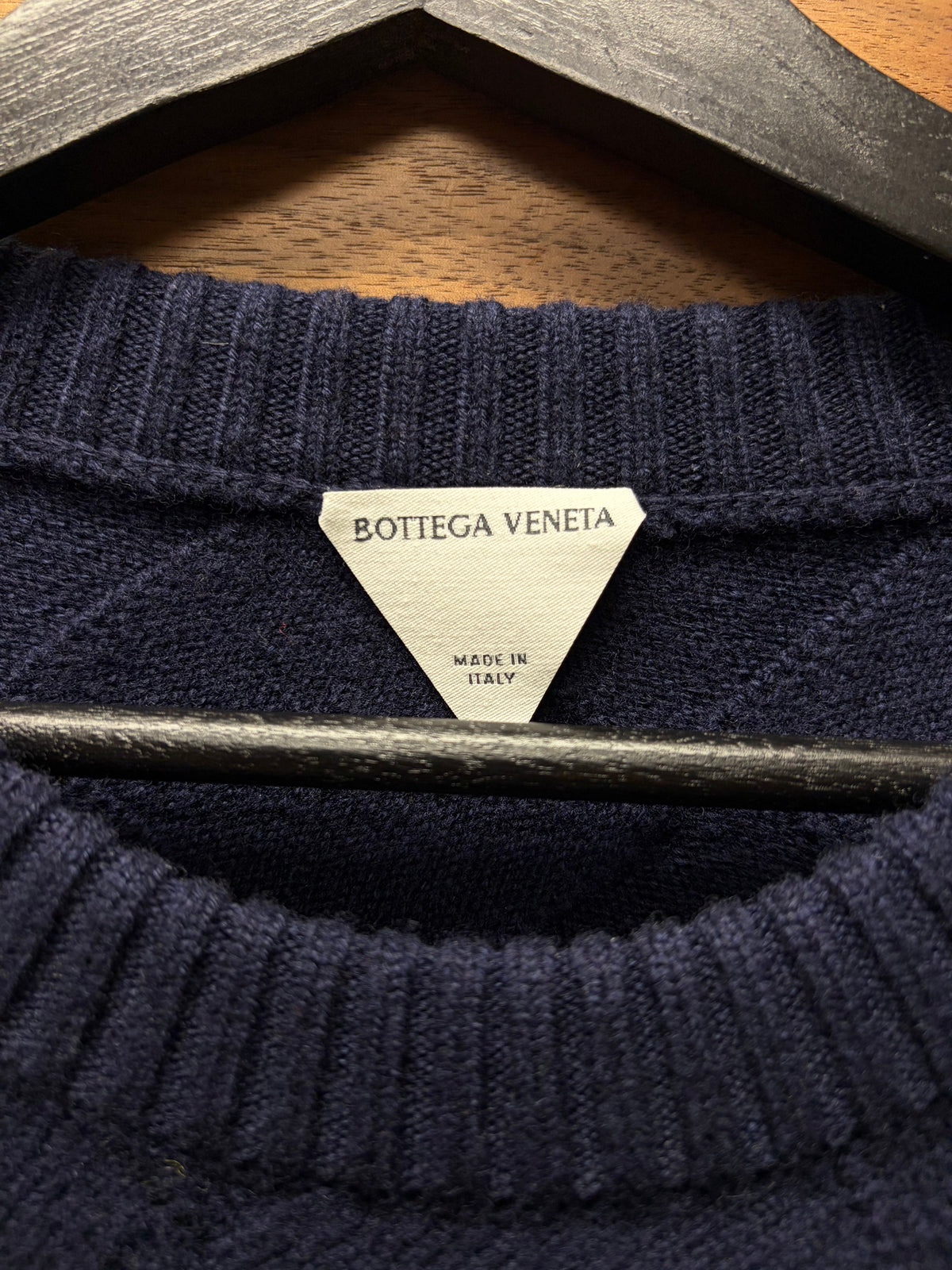 Bottega Veneta 'Intrecciato' Woven Navy Blue Wool Knit Sweater