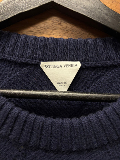 Bottega Veneta 'Intrecciato' Woven Navy Blue Wool Knit Sweater