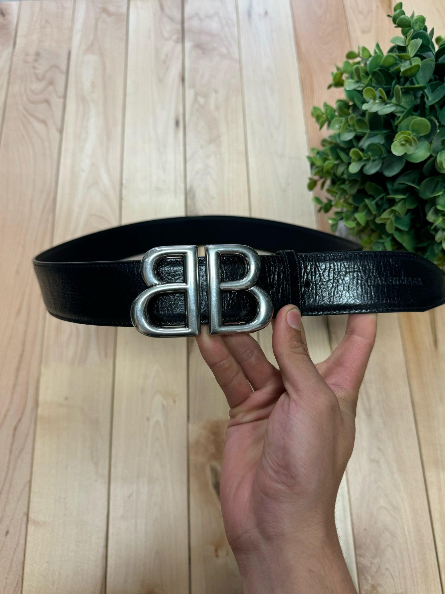 Balenciaga ‘Monaco’ Double B Black Leather Belt