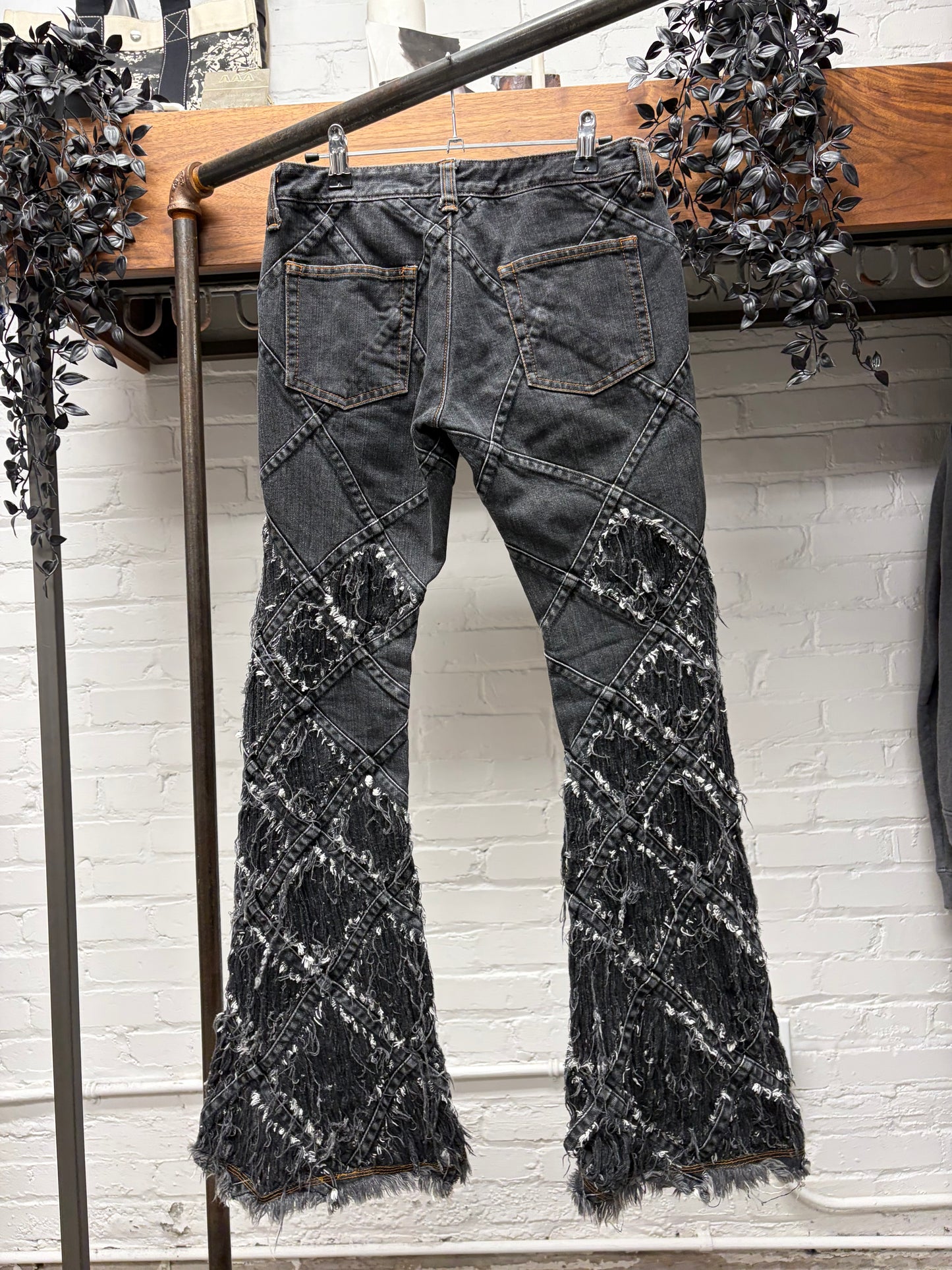SS2002 Junya Watanabe ‘Diamante’ Argyle Pattern Distressed Black Flared Denim
