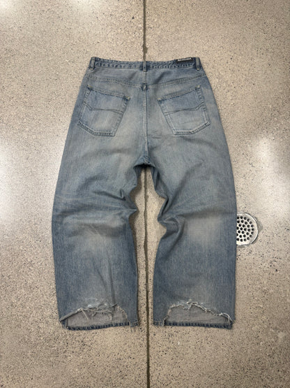 2023 Balenciaga ‘Drawstring’ Light Wash Blue Wide Leg Denim