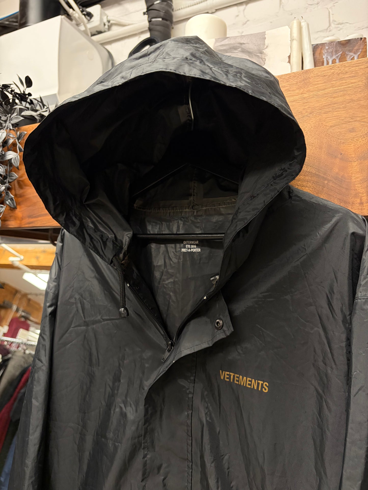 SS2016 Vetements Black Nylon Hooded Rain Parka