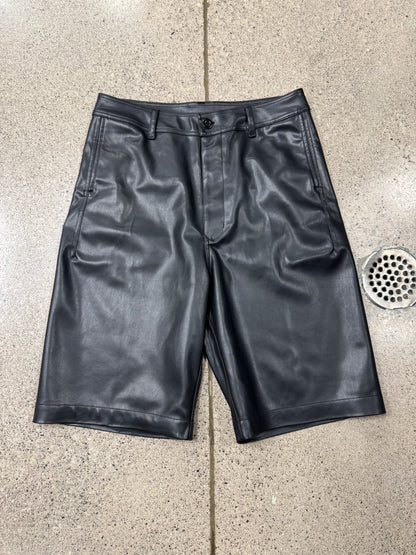 Rick Owens DRKSHDW Faux Leather Black Wide Leg Shorts