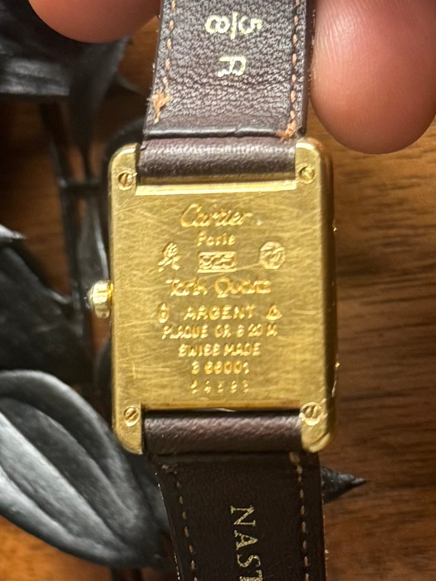 Cartier ‘Tank’ 21MM Yellow Gold/ Sapphire Dial Square Face Watch