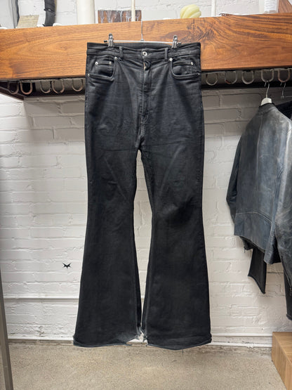 Rick Owens DRKSHDW ‘Bolans’ Bootcut Waxed Black Flared Denim