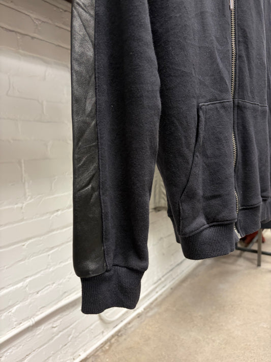 AW2014 Saint Laurent Leather/Cotton Zip-Up Hoodie