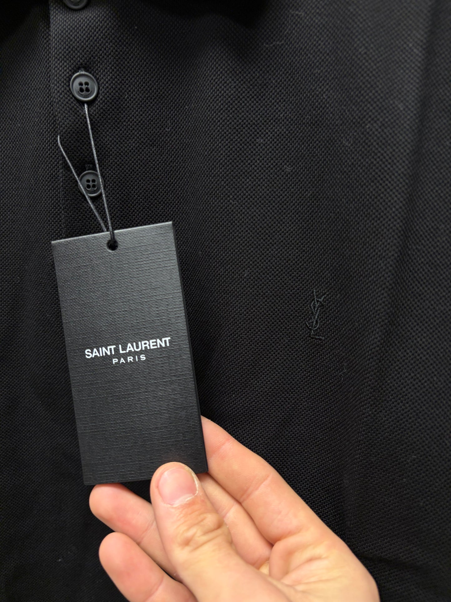 2021 Saint Laurent Black ‘YSL’ Embroidered Logo Staff Uniform Polo