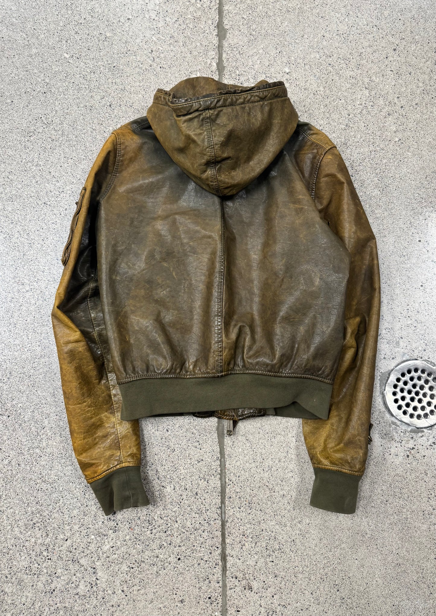 2000s Dsquared2 Naturally Faded Leather Bomber Jacket