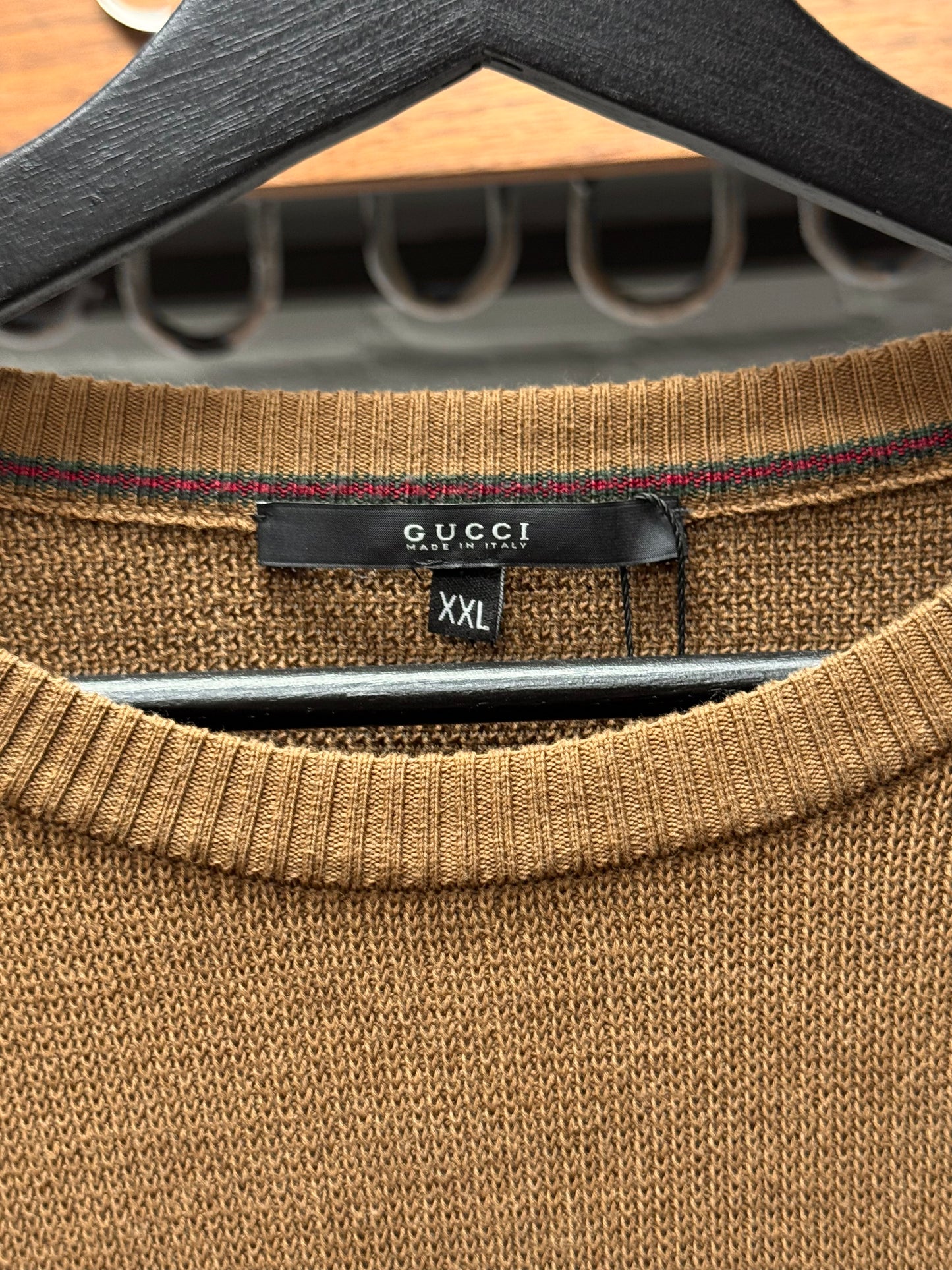 Gucci ‘Millitary Inspired’ Suede Shoulder Pad Wool Knit Sweater