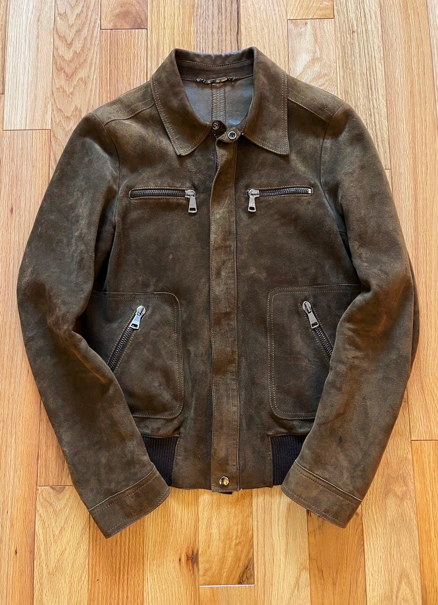 2000s Dolce & Gabbana Mainline Lambskin Leather Brown Suede Jacket.