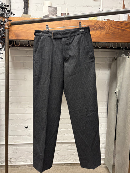 Vintage Helmut Lang Grey Wool Pinstripe Pleated Trousers