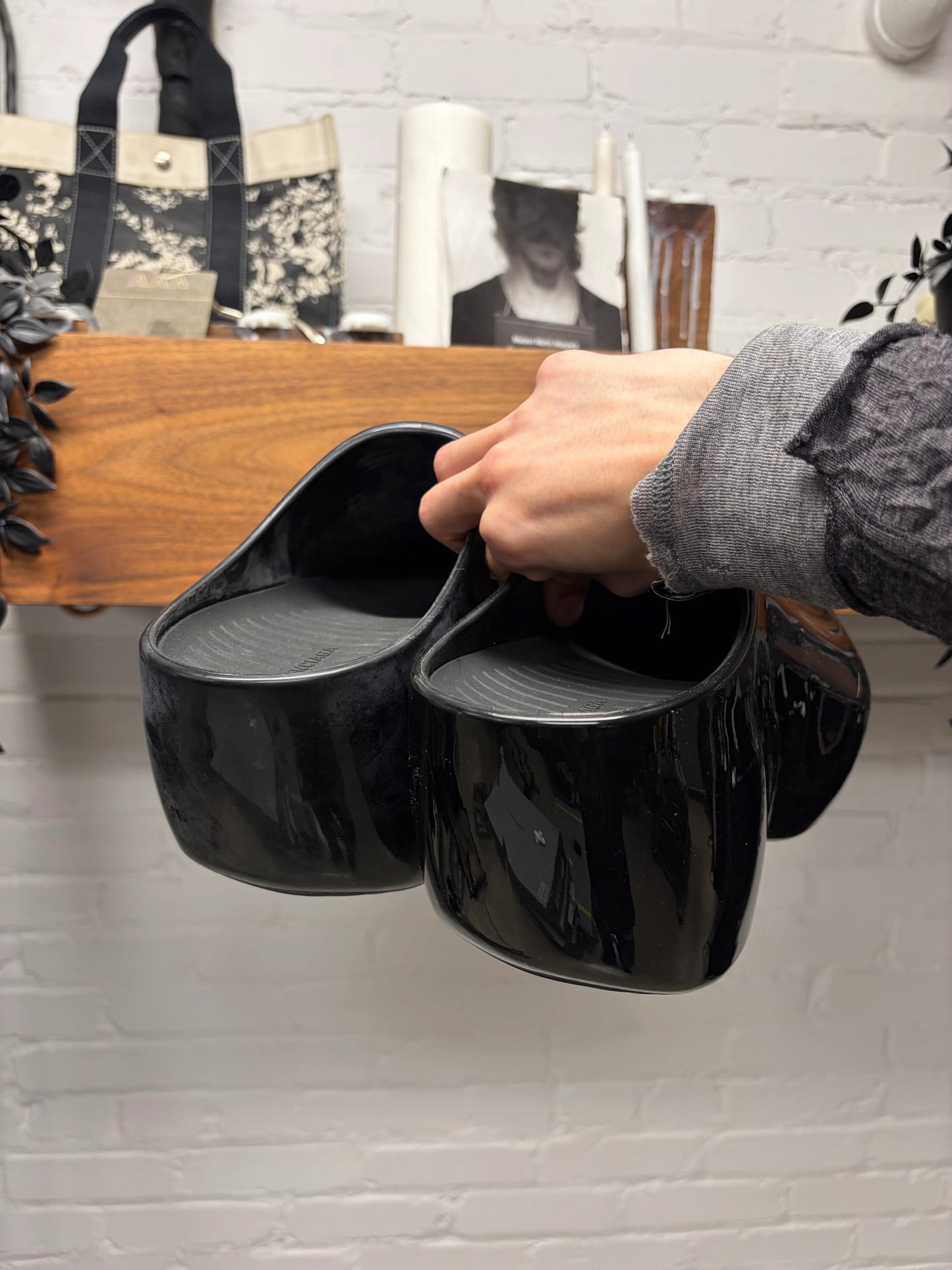 Balenciaga ‘Technoclog’ Shiny Effect Black Platform Mules