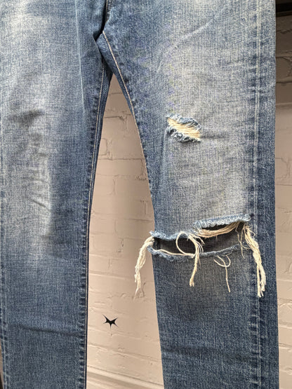 2015 Saint Laurent by Hedi Slimane Distressed Blue Skinny Jeans