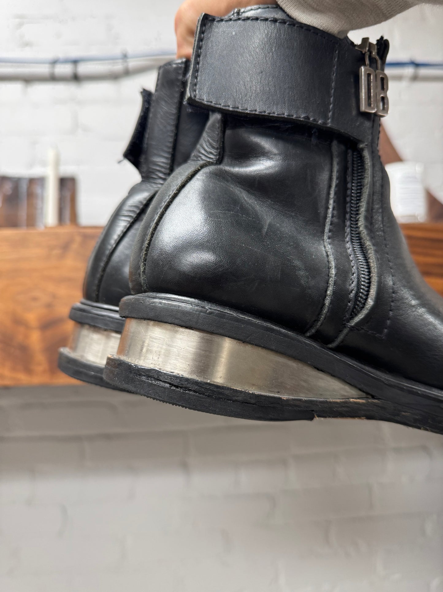 Dirk Bikkembergs ‘Metal Heel’ Calfskin Leather Ankle Boots