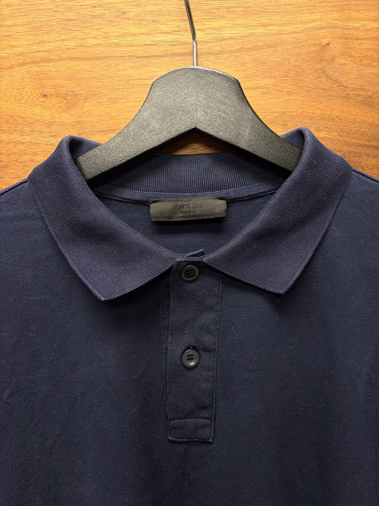 Prada Navy Blue 2 Button Cotton Minimal Polo