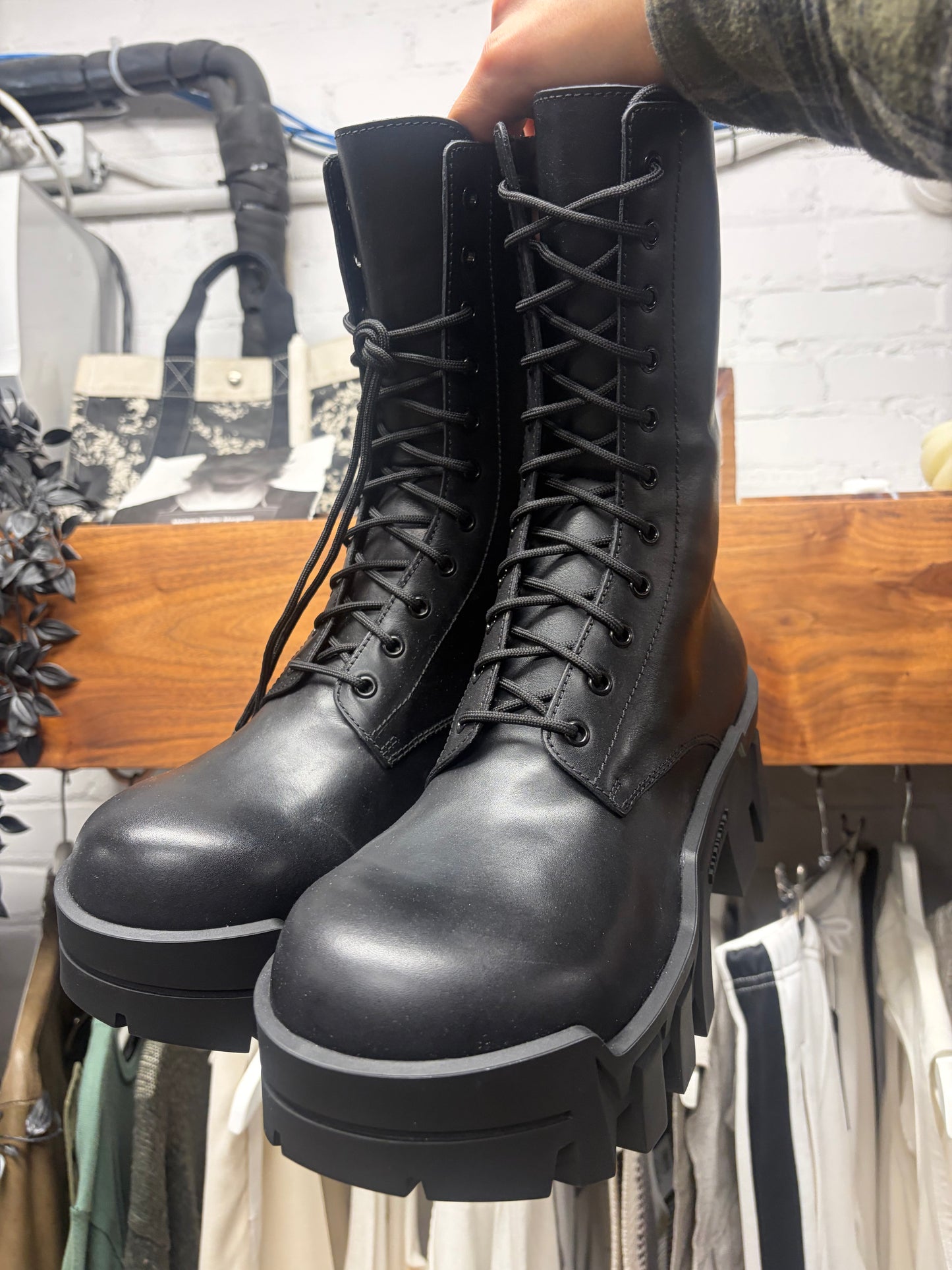 Balenciaga ‘Bulldozer’ Black Patent Leather Platform Sole Boots