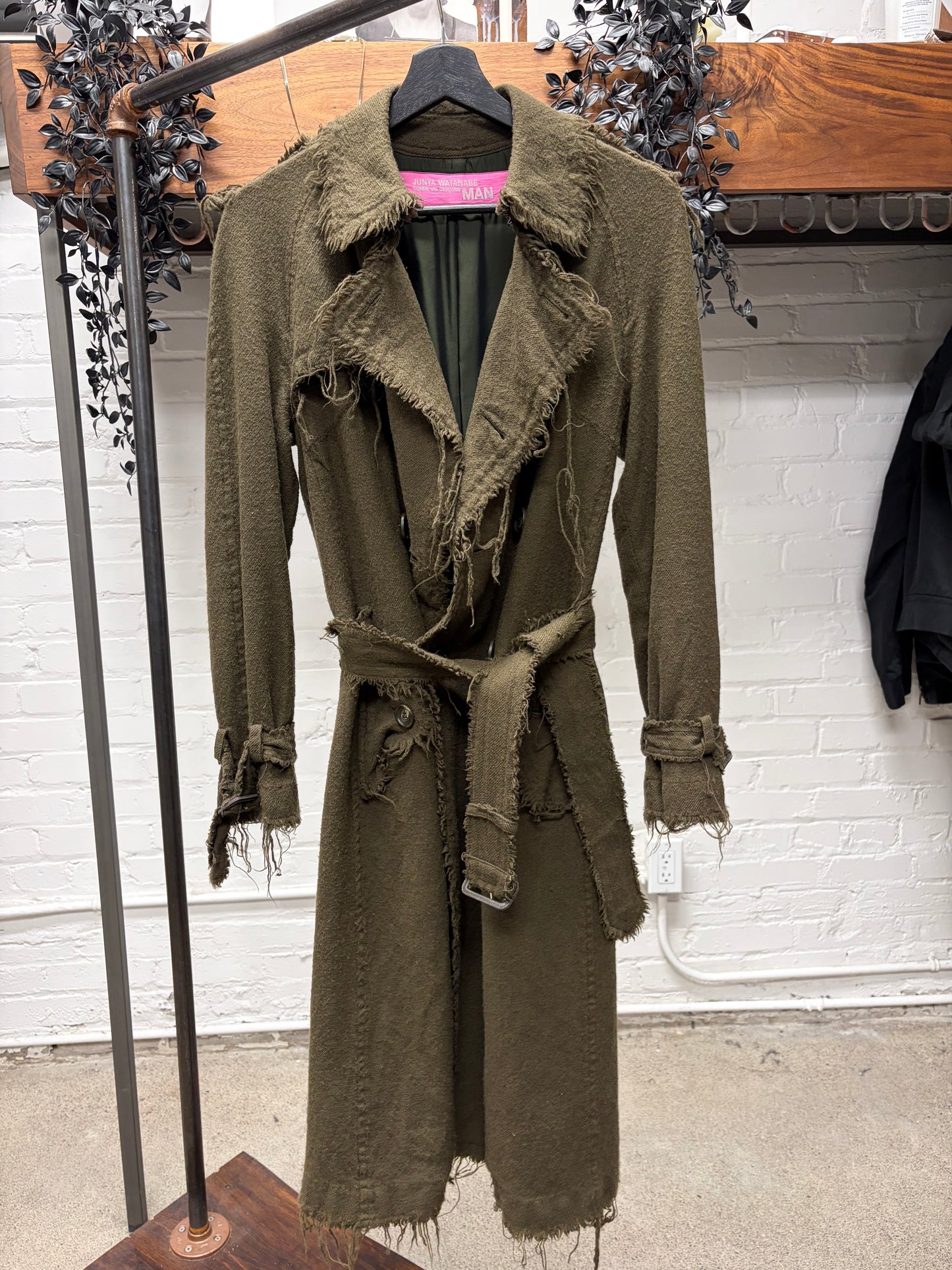 AW2003 Junya Watanabe Distressed Wool Double Breasted Trench Coat