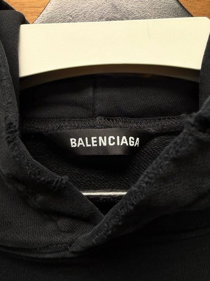 2020 Balenciaga ‘Nametag’ Distressed Black Pullover Hoodie