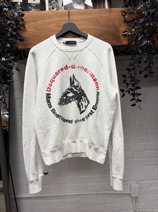 AW2007 Dsquared2 ‘Doberman’ Distressed White Sweatshirt