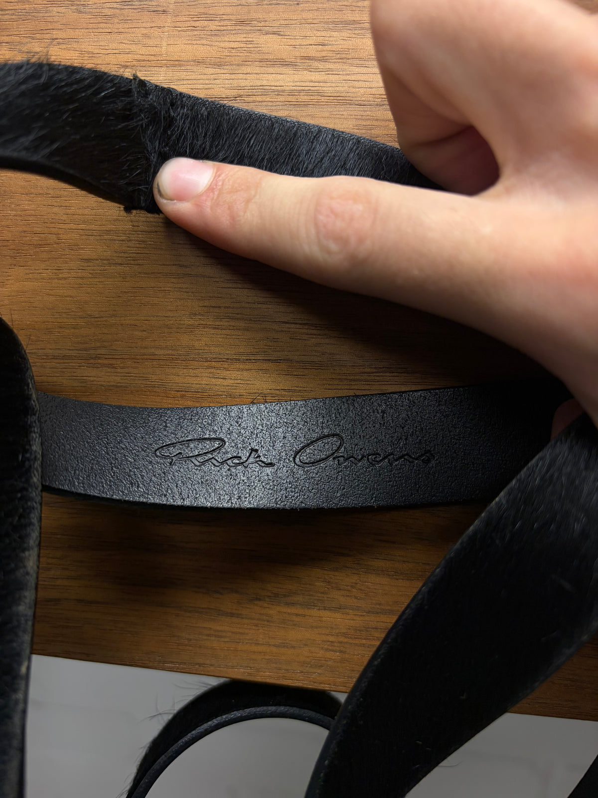 Rick Owens Leather Black ‘Pony Hair’ Button Stud Belt