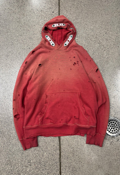 2024 Kapital ‘Gemstone’ Studded Sun-Fade Red Pullover Hoodie
