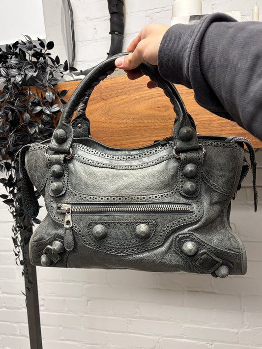 Balenciaga Anthracite/Silver Hardware Lambskin Leather ‘Giant’ City Bag