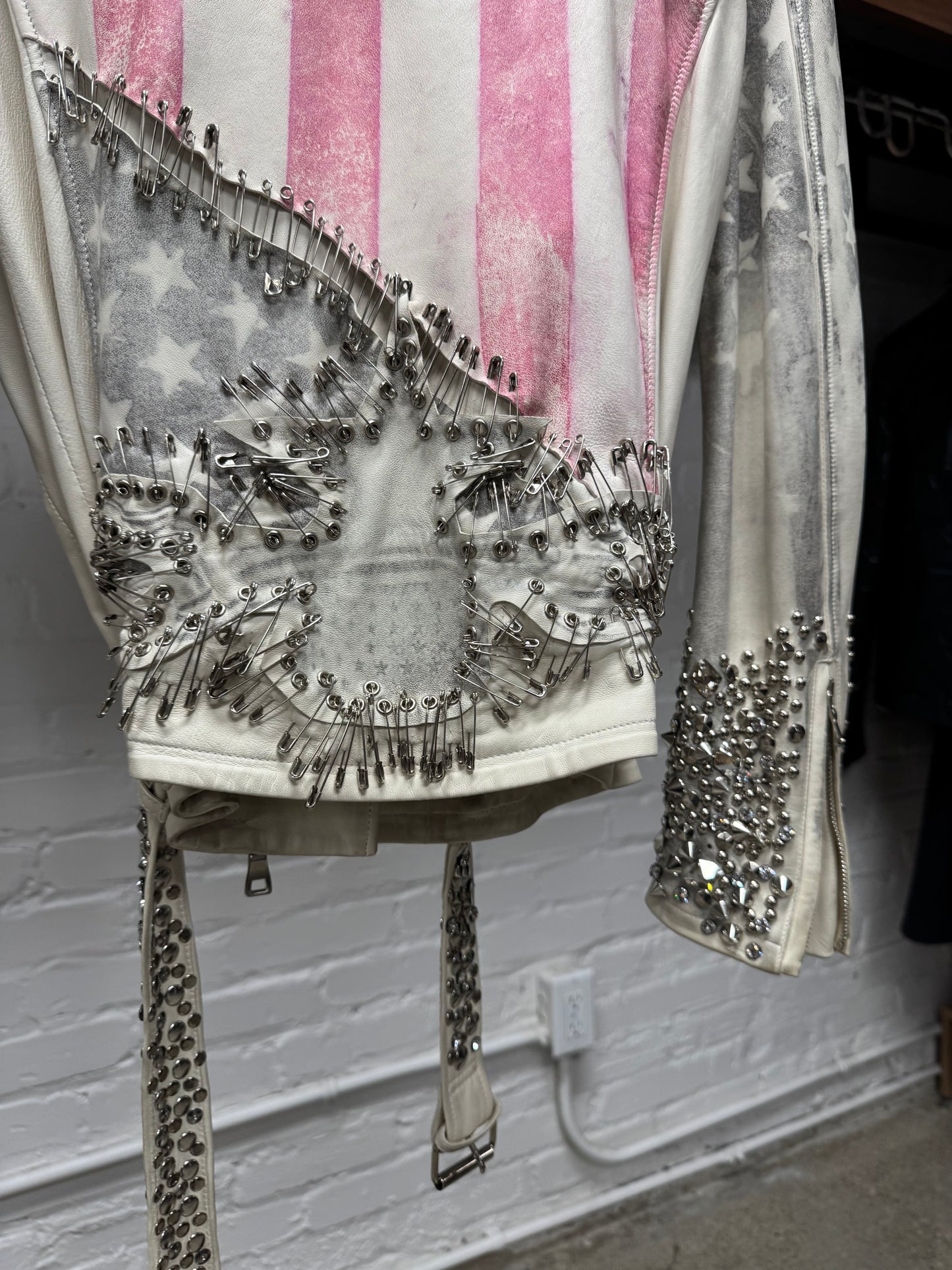 SS2011 Balmain by Christophe Decarnin ‘Safety Pin’ American Flag Leather Biker Jacket