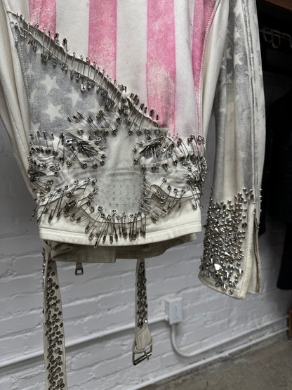 SS2011 Balmain by Christophe Decarnin ‘Safety Pin’ American Flag Leather Biker Jacket