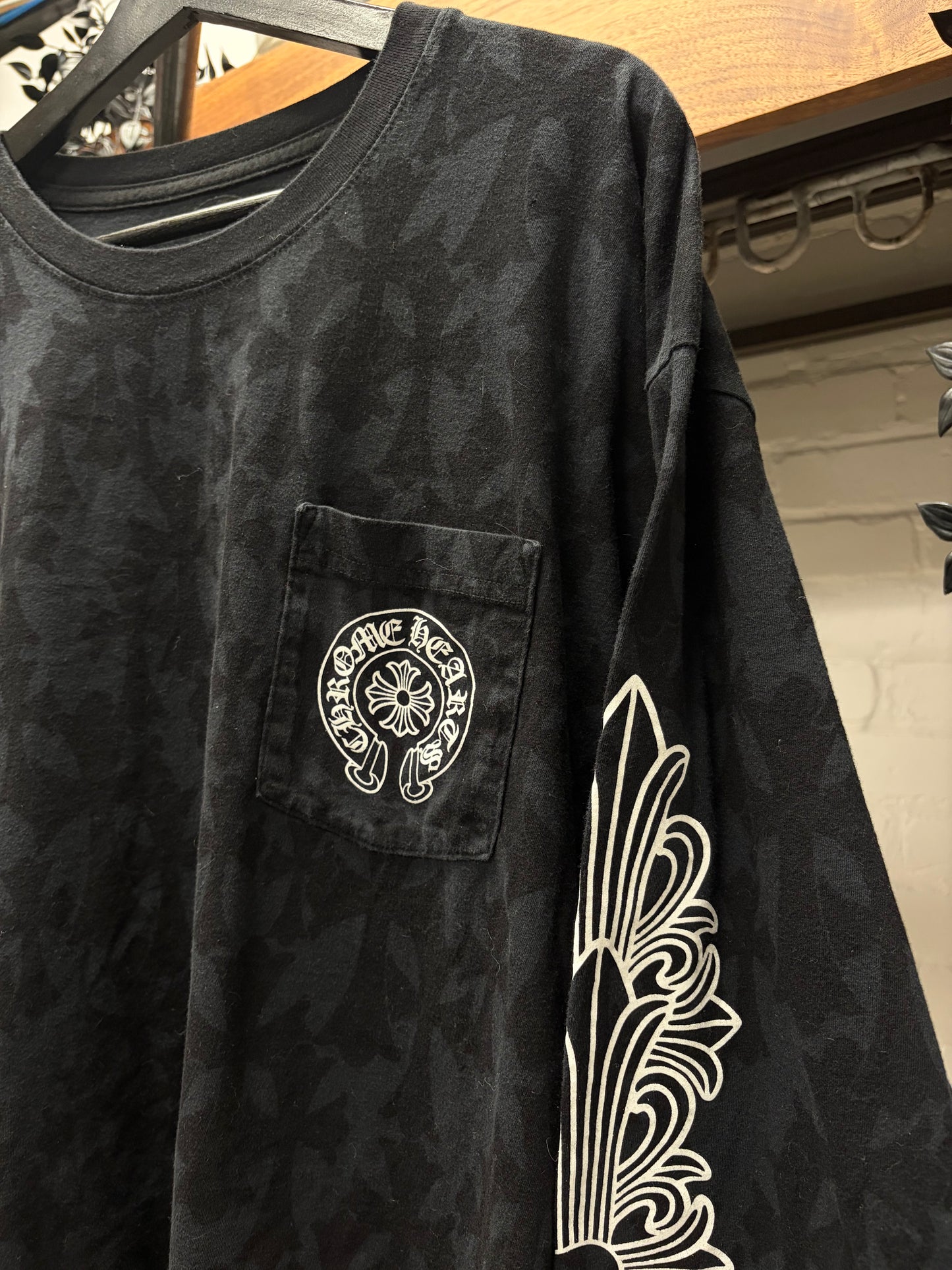 Chrome Hearts Cemetery Full Print Black Floral Cross Long Sleeve Shirt