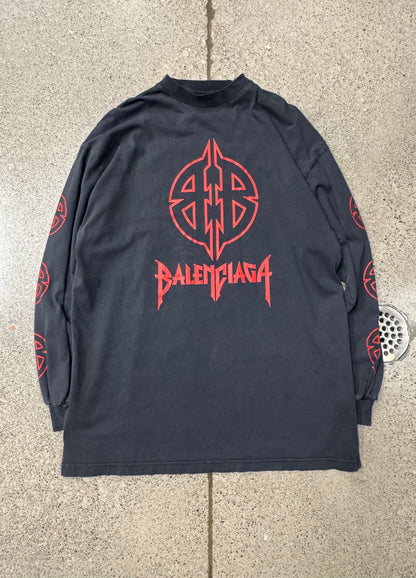 AW2023 Balenciaga ‘Metal Logo’ Faded Black Long Sleeve Shirt