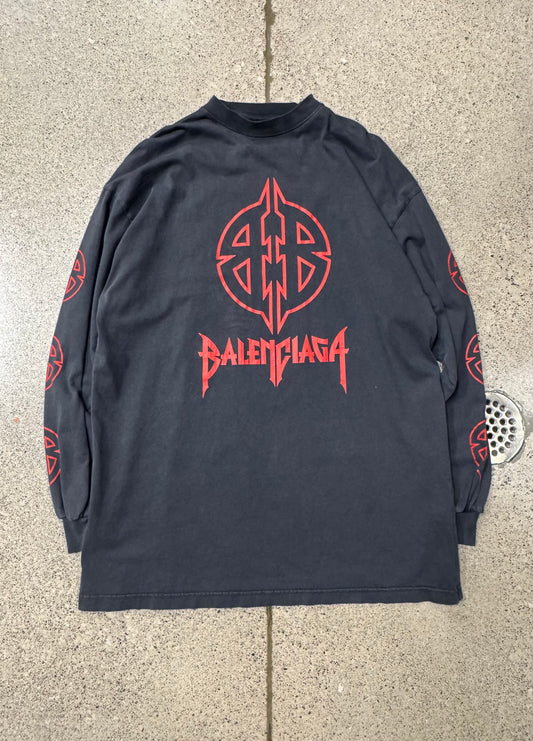 AW2023 Balenciaga ‘Metal Logo’ Faded Black Long Sleeve Shirt