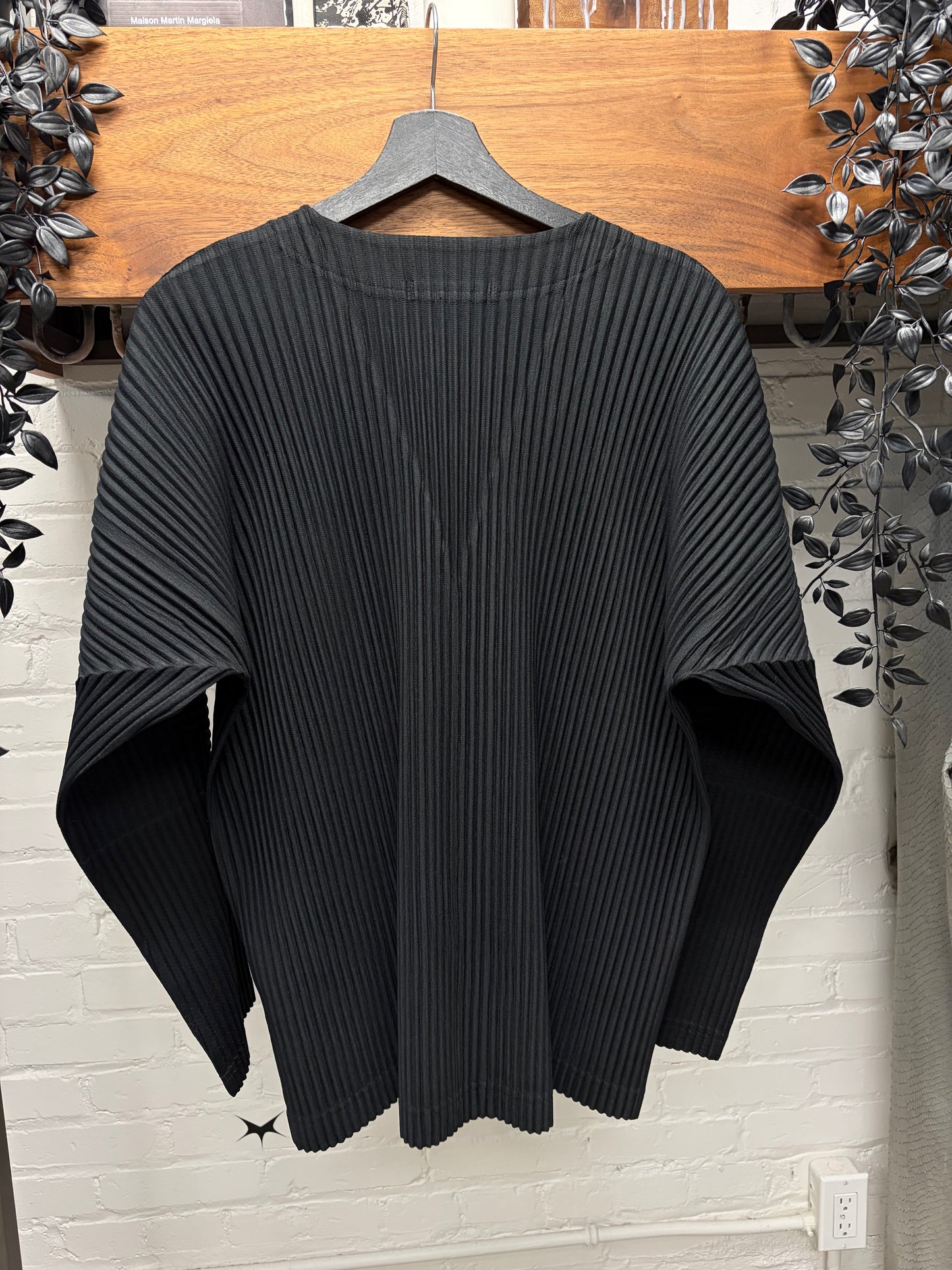 Issey Miyake Homme Plisse Pleated Black Button Snap Cardigan