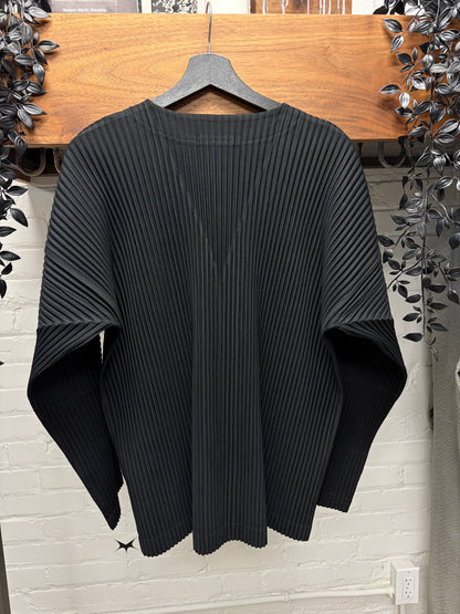 Issey Miyake Homme Plisse Pleated Black Button Snap Cardigan