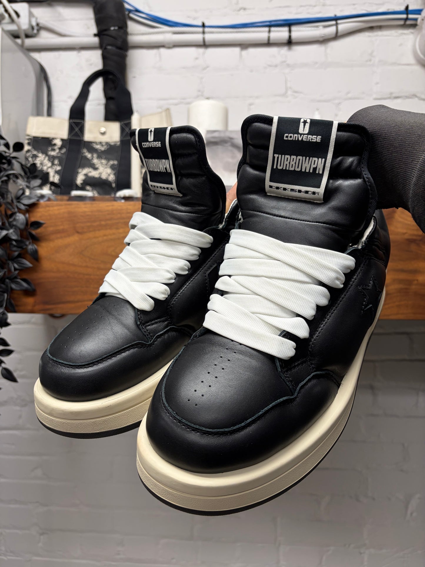 Rick Owens x Converse ‘TurboPWN’ Black Leather Low Top Sneakers
