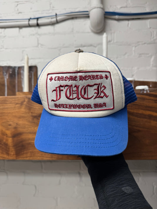 Chrome Hearts ‘Fuck’ Hollywood Exclusive Blue/Red Trucker Hat