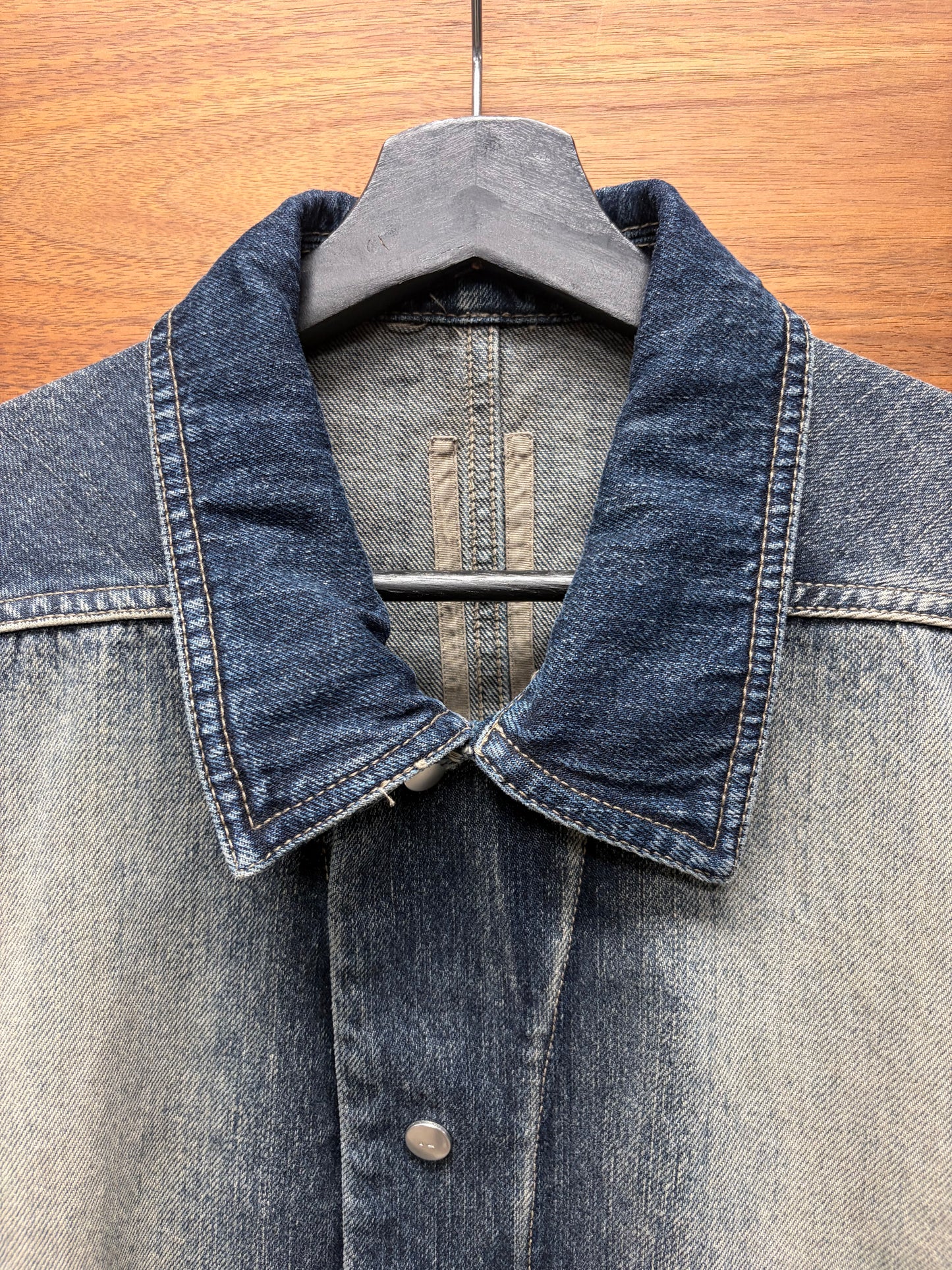 Rick Owens DRKSHDW Mineral/Pearl Degrade Button Snap Denim Jacket