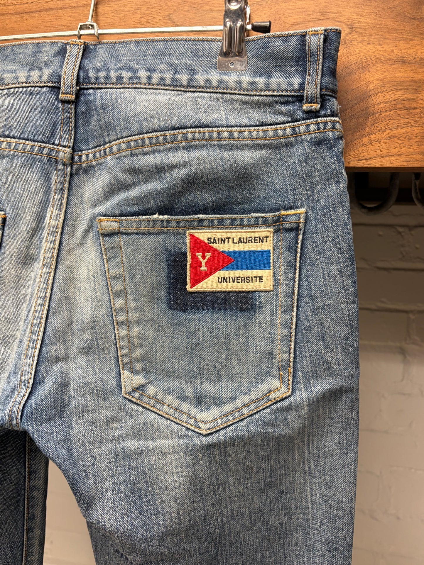 2017 Saint Laurent ‘Flag Patch’ D02 Light Wash Skinny Jeans