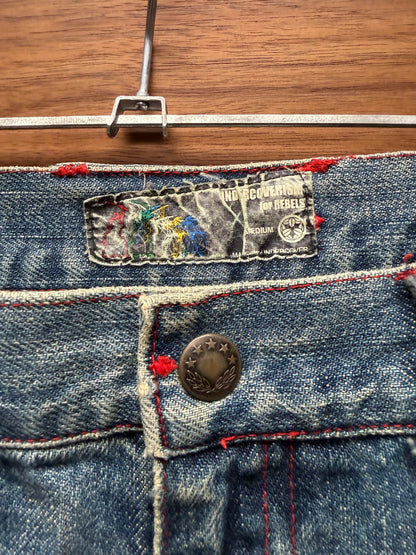 SS2002 Undercover ‘Illusion of Haze’ Repaired Blue Flared Leg Denim