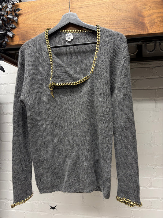 Vintage Jean Paul Gaultier Alpaca Wool ‘Cuban Link’ Grey/Gold Chain Finished Sweater