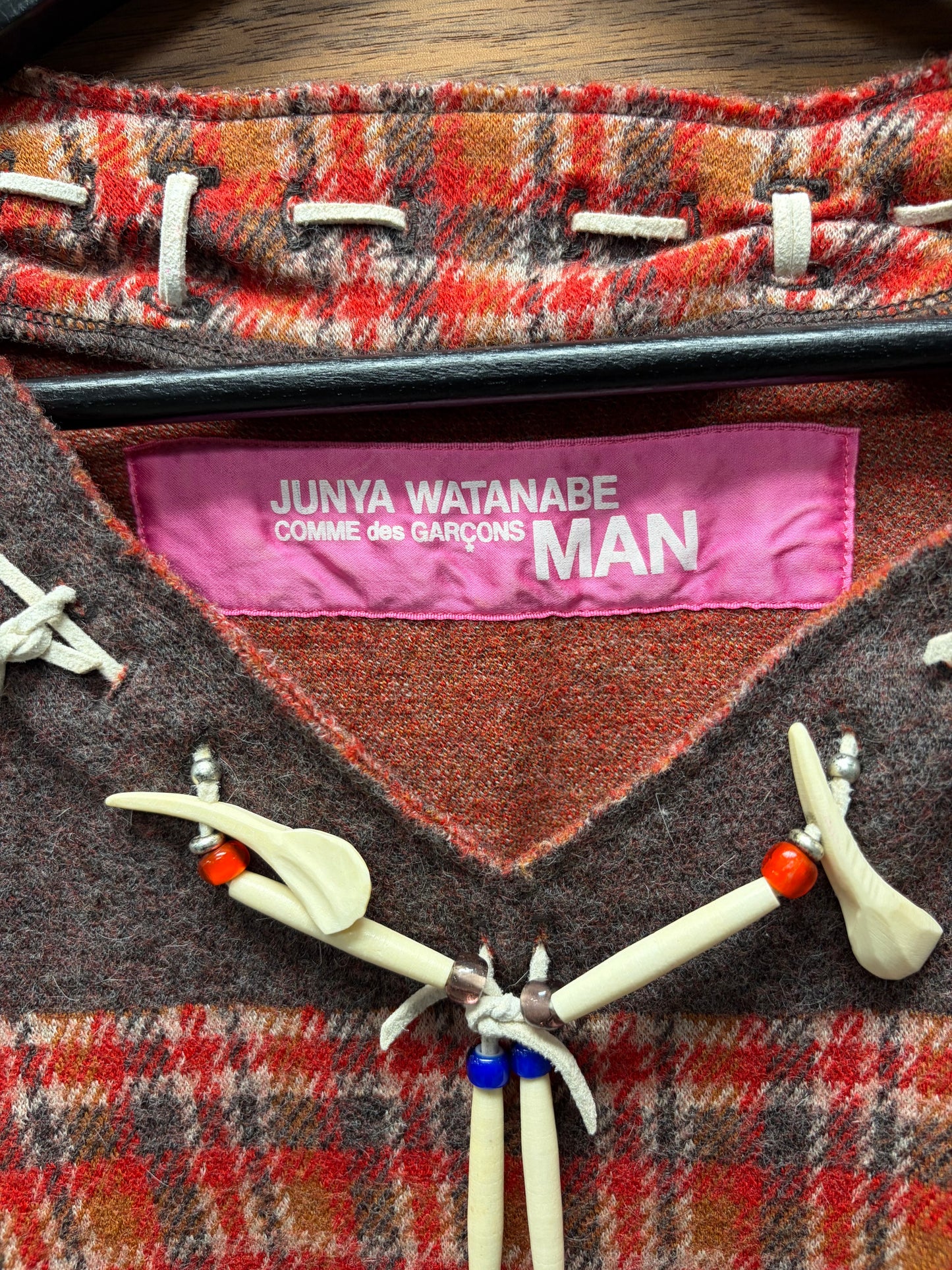AW2003 Junya Watanabe Striped Wool Knit Sweater with Laced Feather Charms