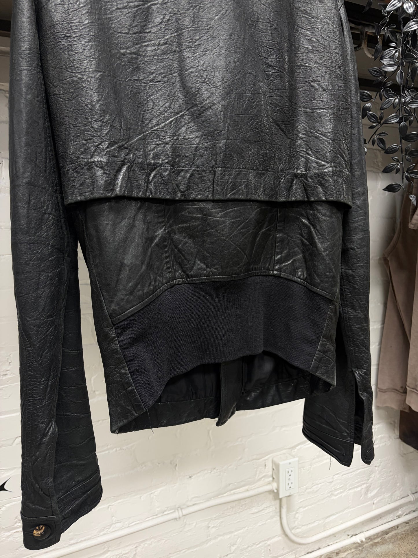 SS2009 Rick Owens ‘Strutter’ Black Lambskin Leather ‘Mollino’ High Neck Zip Jacket