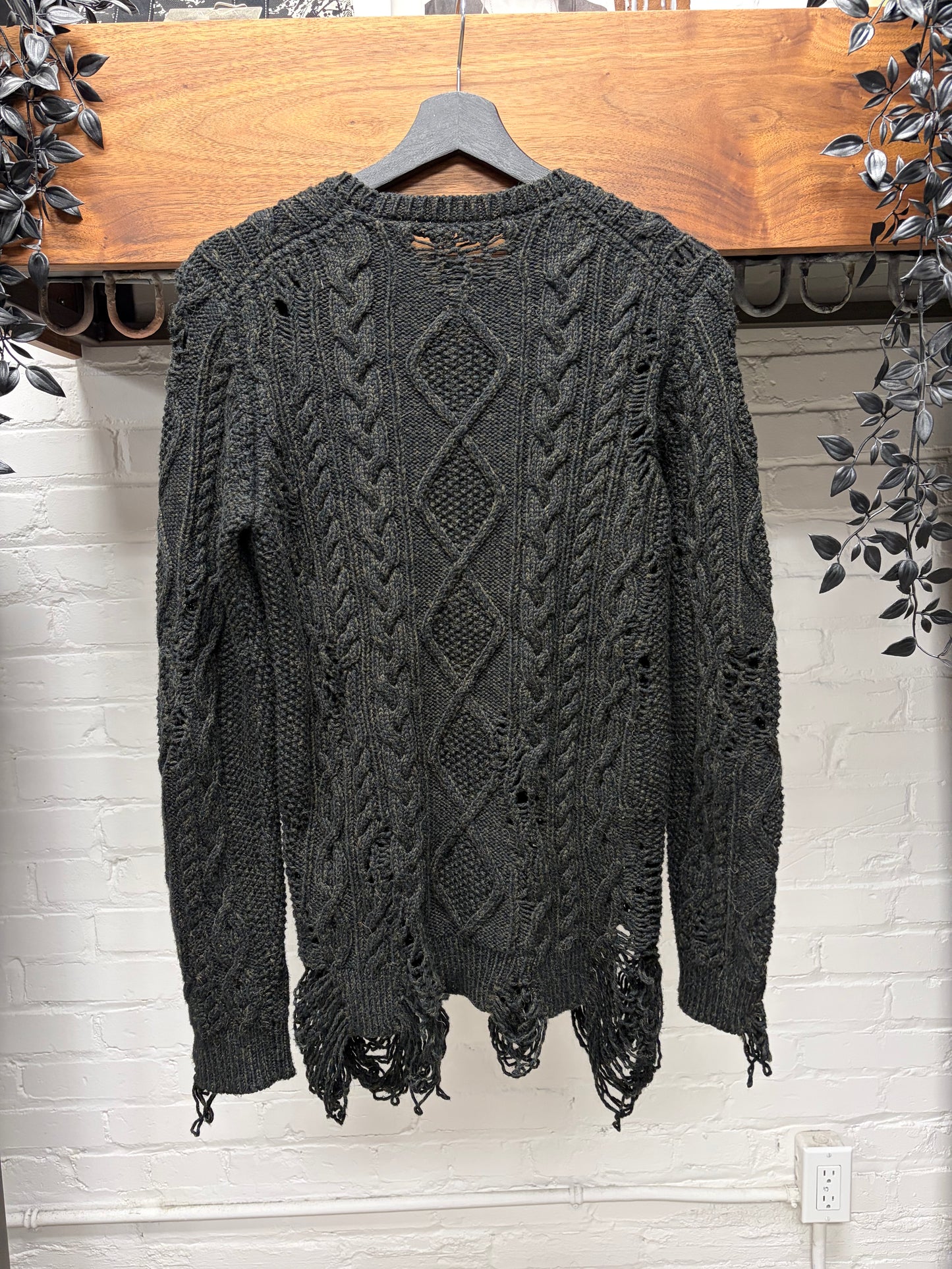 Miharayasuhiro ‘Thrash Distressed’ Wool Cable Knit Sweater