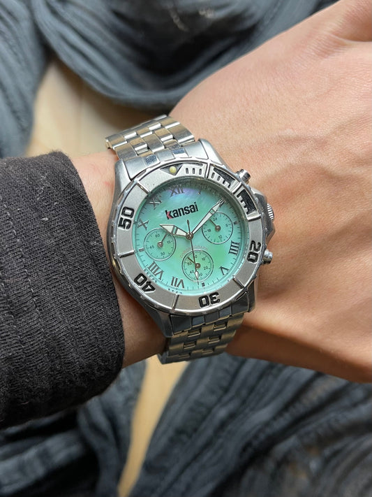 Kansai Yamamoto Triple Chronograph Teal Dial Watch