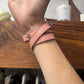 Balenciaga ‘Arena’ Pink Triple Wrap Leather Stud Bracelet