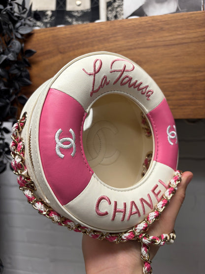 2019 Chanel ‘La Pausa’ Pink/White Lifesaver Rounded Crossbody Bag