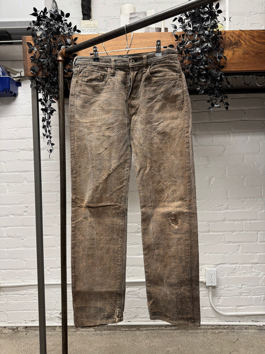 Kapital Faded Brown ‘Century’ Repaired Buckle Back Denim