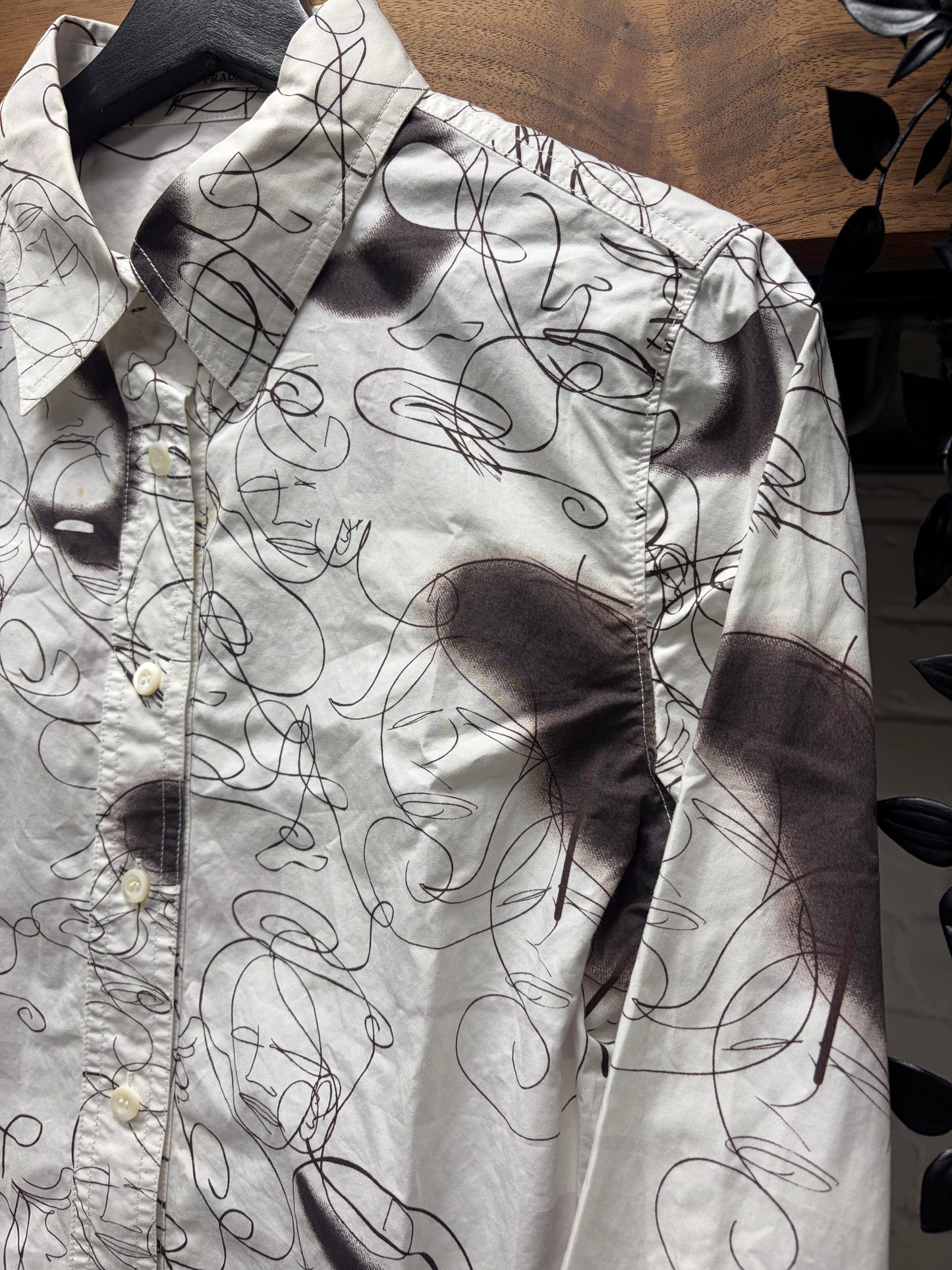 SS2010 Prada ‘Pencil Sketches’ White Graphic Button Up Shirt