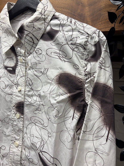 SS2010 Prada ‘Pencil Sketches’ White Graphic Button Up Shirt