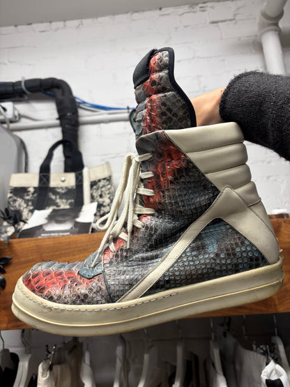 AW2022 Rick Owens ‘Strobe’ Genuine Python Leather ‘Geobasket’ High Top Sneakers