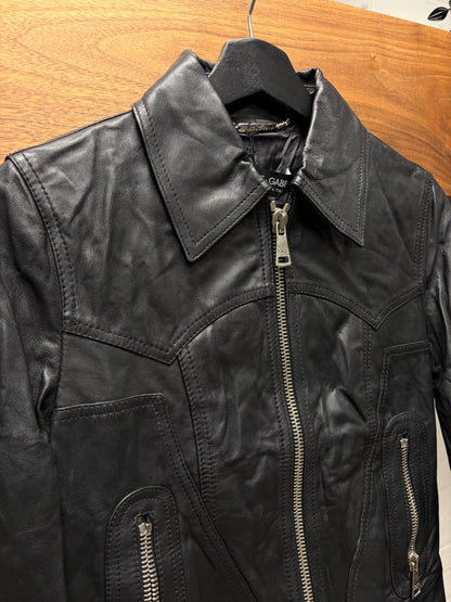 Dolce and Gabbana ‘Mainline’ Black Lambskin Leather Jacket with Silk Liner